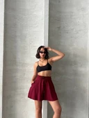 Volanlı keten şort bordo s255058 thumbnail 5