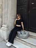 Crop pantolon biyeli takım siyah thumbnail 5