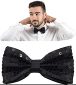 Gece Işıltısı Siyah Payetli Pullu Papyon 7x2 cm thumbnail 2