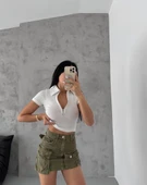 kaşkorse yaka fermuarlı bluz beyaz thumbnail 6