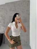 kaşkorse yaka fermuarlı bluz beyaz thumbnail 4
