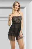 Siyah Beyaz Dantelli Gecelik - 688 thumbnail 2