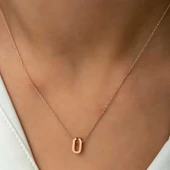 Gümüş Rose 3 Boyutlu Ü Harf Bayan Kolye thumbnail 2