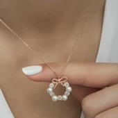 Gümüş Rose İnci Kurdele Kadın Kolye thumbnail 5