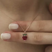 Gümüş Rose Çilek Figür Meyve Kolye thumbnail 3