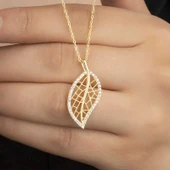 Gümüş Gold Yaprak Kadın Kolye thumbnail 2