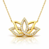 Gümüş Gold Lotus Çiçeği Kadın Kolye thumbnail 1