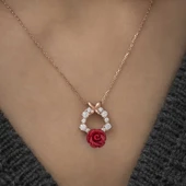 Gümüş Rose Kırmızı Gül Kolye thumbnail 3