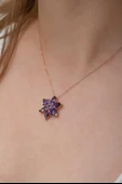 Gümüş Rose Mor Lotus Çiçeği Kolye thumbnail 3