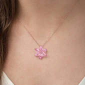 Gümüş Rose Pembe Lotus Çiçeği Kolye thumbnail 2