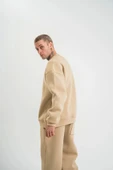 Uzun Kol Bisiklet Yaka Basic SweatShirt - Bej thumbnail 3