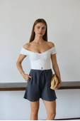 Müslin kumaş şort bağcıklı antrasit pt thumbnail 5