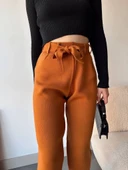 Kendinden kemerli triko pantolon camel thumbnail 2