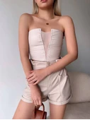 Tüllü deri crop bej w24615 thumbnail 4