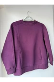 Leova Kadın Oversize Basic Sweatshirt – Mor – thumbnail 2