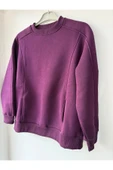 Leova Kadın Oversize Basic Sweatshirt – Mor – thumbnail 3