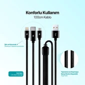 ttec AlumiCable Trio Şarj Kablosu 1mt. Type-C, Lightning, Micro USB thumbnail 2
