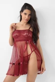 Bordo Şifon Pileli Gecelik-835 thumbnail 1
