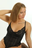 Siyah Çizgili Bodysuit thumbnail 5