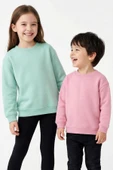 2'Li Basic Şardonlu Çocuk Sweatshirt Su Yeşili - Pudra thumbnail 3