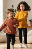 2'Li Basic Şardonlu Çocuk Sweatshirt Hardal - Kahverengi thumbnail 6