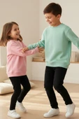 2'Li Basic Şardonlu Çocuk Sweatshirt Su Yeşili - Pudra thumbnail 4