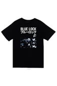 fame-stoned Blue Lock Anime Baskılı Unisex %100 Pamuk Siyah T-shirt thumbnail 1