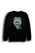 fame-stoned Metallica Baskılı %100 Pamuk Bisiklet Yaka Siyah Sweatshirt thumbnail 1