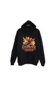 fame-stoned Stranger Things Demogorgon Baskılı Unisex %100 Pamuk Kapüşonlu Siyah Sweatshirt thumbnail 1