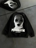 Kışlık Bisiklet Yaka Baskılı SweatShirt - Siyah thumbnail 1