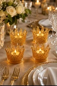 4'lü Set Kristal Taç Mumluk Gold thumbnail 2