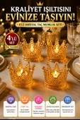 4'lü Set Kristal Taç Mumluk Gold thumbnail 1