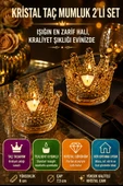 2'li Set Kristal Taç Mumluk Gold thumbnail 1