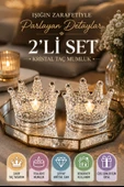2'li Set Kristal Taç Mumluk Şeffaf thumbnail 1