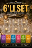 6'lı Set Kristal Taç Mumluk Şeffaf thumbnail 1