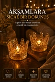 2'li Set Kristal Taç Mumluk Gold thumbnail 2