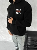 Oversize Üç İplik Kapüşonlu SweatShirt - Siyah thumbnail 2
