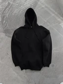 Kapüşonlu Üç İplik Penye Basic SweatShirt - Siyah thumbnail 2