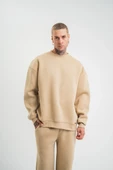 Uzun Kol Bisiklet Yaka Basic SweatShirt - Bej thumbnail 5