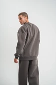 Uzun Kol Bisiklet Yaka Basic SweatShirt - Füme thumbnail 6