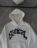 Kışlık Kapüşonlu Baskılı Oversize SweatShirt- Beyaz thumbnail 1