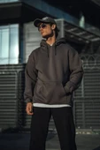 Üç İplik Penye Kapşonlu Basic SweatShirt - Füme thumbnail 3