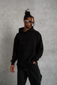 3 İplik Kapşonlu Sweatshirt - Siyah thumbnail 2