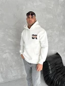 Oversize Üç İplik Kapüşonlu SweatShirt - Beyaz thumbnail 1