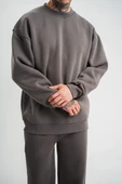 Uzun Kol Bisiklet Yaka Basic SweatShirt - Füme thumbnail 7
