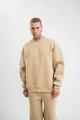 Uzun Kol Bisiklet Yaka Basic SweatShirt - Bej thumbnail 1