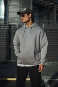Üç İplik Penye Kapşonlu Basic SweatShirt - Boyalı Gri thumbnail 3