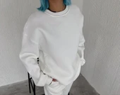 Kışlık Bisiklet Yaka Üç İplik Basic SweatShirt - Beyaz 8381585 thumbnail 2