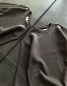 Kışlık Bisiklet Yaka Üç İplik Basic SweatShirt - Füme thumbnail 2