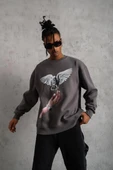 Erkek Güvercin Baskılı Sweatshirt - Gri thumbnail 3
